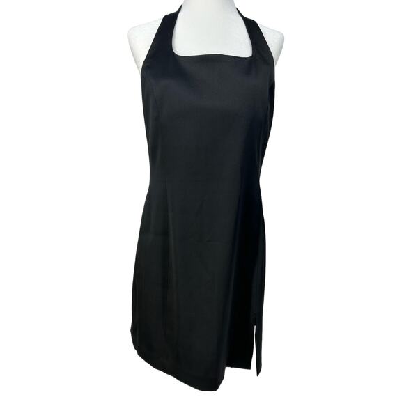 VTG Express Square Halter Neck Mini Dress Size M Black Front Slit Y2K 90s Grunge - Picture 1 of 6